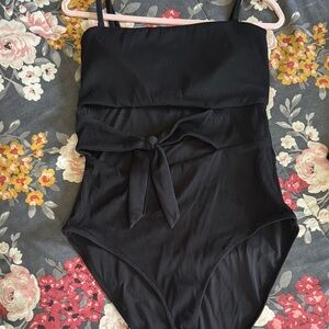 Black One-Piece Swimsuit with Bow Detail